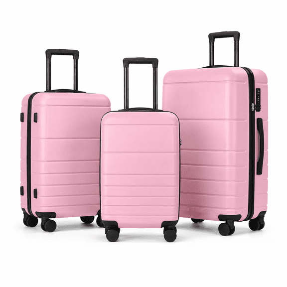 Striped ABS Hardshell 3-Piece Luggage Set, Spinner Silent Wheels & TSA Lock, Scratch-Resistant Design, 20/24/28" Suitcases, Pink