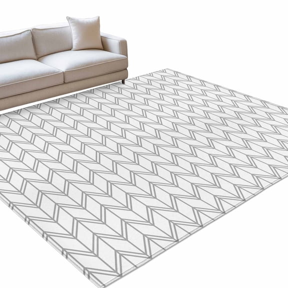 Striped Abstract Area Rug, Chevron Pattern Gray Line Simplicity Non-Slip Felt Rubber Backing Rectangle Indoor Carpet Washable Rugs for Living Room Bedroom 6x9ft