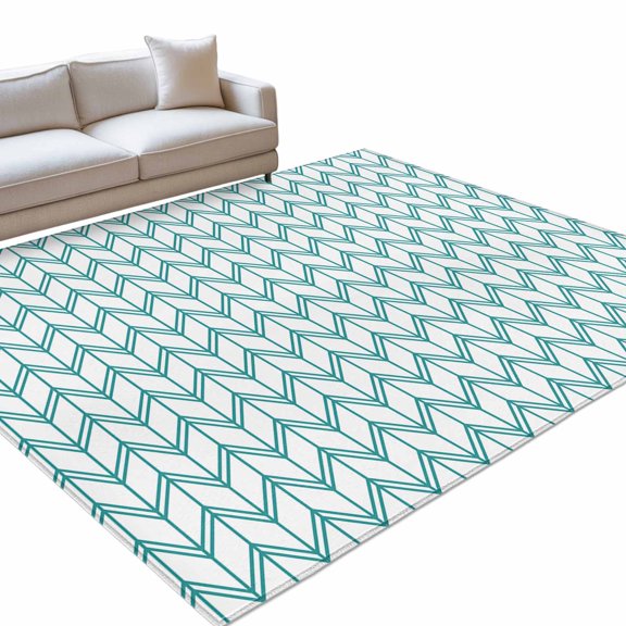 Striped Abstract Area Rug, Chevron Pattern Teal Green Line Simplicity Non-Slip Felt Rubber Backing Rectangle Indoor Carpet Washable Rugs for Living Room Bedroom 9x12