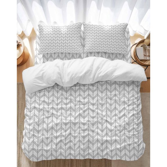 Striped Abstract Bedding Duvet Cover Set King Size 4 Pieces Chevron Pattern Gray Line Bedding Set with Zipper Closure, 1 Comforter Cover 92x106 Inches 1 Flat Sheet & 2 Pillow Cases