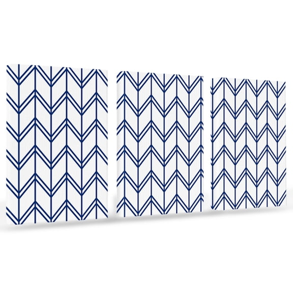 Striped Abstract Canvas Wall Art 3 Panels, Chevron Pattern Navy Blue Line Simplicity Framed Wall Decor Modern Artwork Prints Painting for Living Room, Bedroom, Kitchen & Cafe Decor 12" x 16"