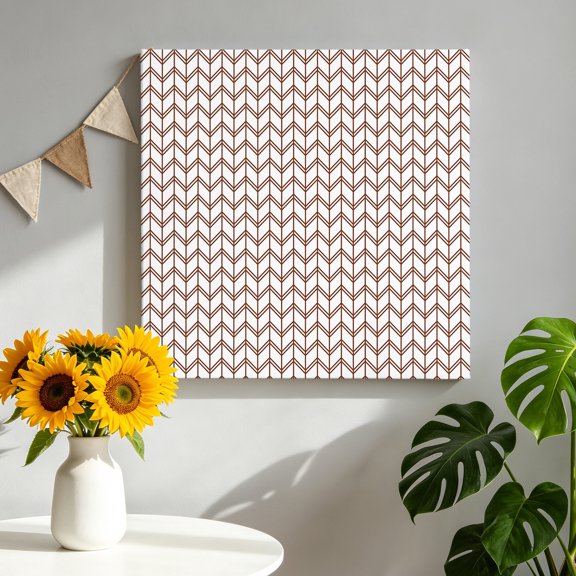 Striped Abstract Canvas Wall Art, Chevron Pattern Brown Line Simplicity Framed Canvas Wall Decor Picture Print Artwork Decorations for Living Room Office Ready to Hang 8" x 8"