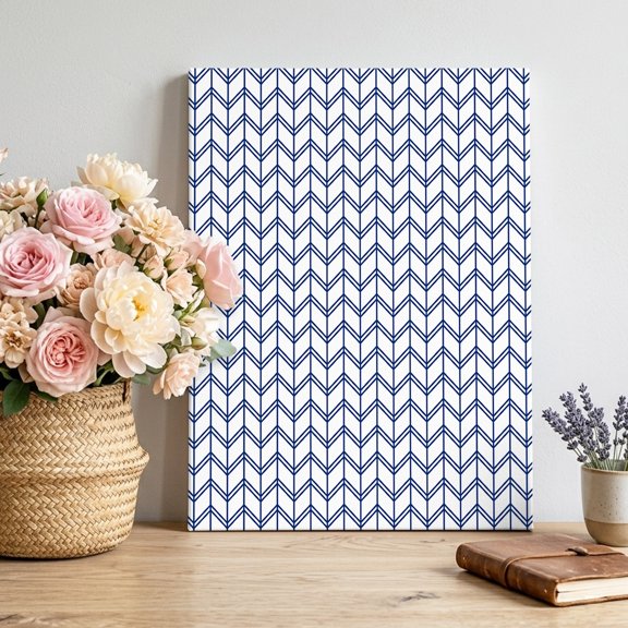 Striped Abstract Canvas Wall Art, Chevron Pattern Navy Blue Line Simplicity Framed Canvas Wall Decor Picture Print Artwork Decorations for Living Room Office Ready to Hang 10" x 8"