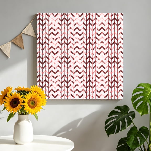 Striped Abstract Canvas Wall Art, Chevron Pattern Red Line Simplicity Framed Canvas Wall Decor Picture Print Artwork Decorations for Living Room Office Ready to Hang 8" x 8"
