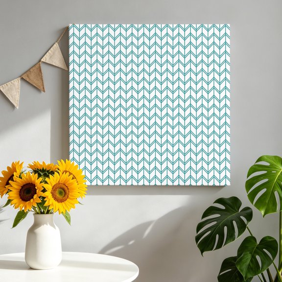 Striped Abstract Canvas Wall Art, Chevron Pattern Teal Green Line Simplicity Framed Canvas Wall Decor Picture Print Artwork Decorations for Living Room Office Ready to Hang 8" x 8"