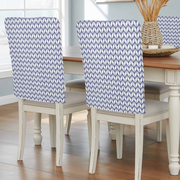 Striped Abstract Dining Chair Back Cover Only, Chevron Pattern Navy Blue Line Simplicity Set of 8 Chair Back Covers, Removable Washable for Dining Room, Banquet & Holiday Decoration