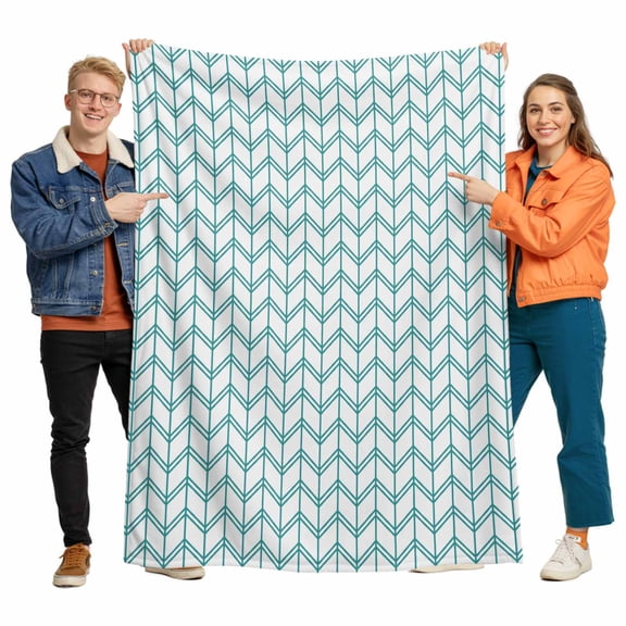Striped Abstract Flannel Blanket for Bed,Travel and Camping, Chevron Pattern Teal Green Line Simplicity Super Soft Cozy Blanket for All Seasons 30"x40"
