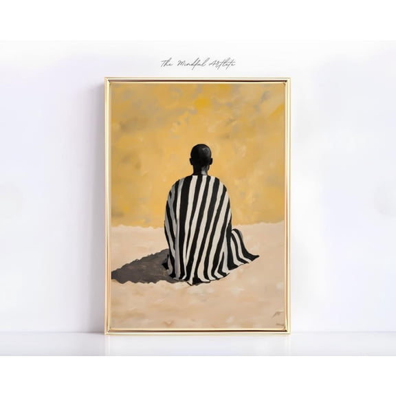 Striped Abstract People Portrait Afrocentric Contemporary Wall Art, Stretched Canvas Size 16x24