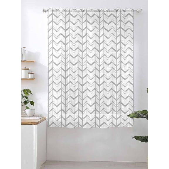 Striped Abstract Sheer Curtains 63 Inch Long 1 Panel Chevron Pattern Gray Line Simplicity Light Filterring Curtain Drapes Rod Pocket Voile Window Curtain for Living Room Bedroom 52" x 63"