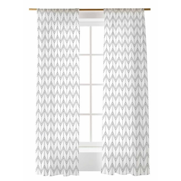 Striped Abstract Sheer Curtains 84 inches Long 2 Panels Set Chevron Pattern Gray Line Sheer Window Curtain Rod Pocket Voile Drapes for Living Room/Bedroom, Each 52" W x 84" L