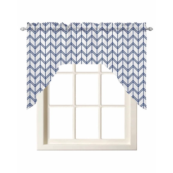 Striped Abstract Swag Valance and Tier Curtains Set Chevron Pattern Navy Blue Line Simplicity Kitchen Curtains 3 Piece Set Rod Pocket Panels for Bedroom Cafe 56x36 inch