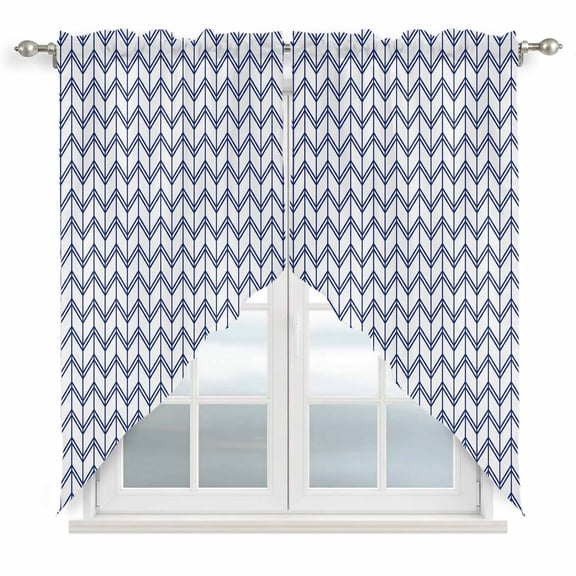 Striped Abstract Swag Valances for Windows 2 Pack Chevron Pattern Navy Blue Line Simplicity Swag Kitchen Curtains 36 Inches Long Rod Pocket Short Window Treatment for Kitchen Bathroom 36"x36"