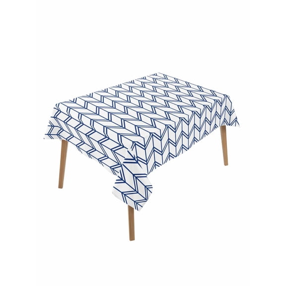 Striped Abstract Table Cloth 52x70 Inch Rectangle, Chevron Pattern Navy Blue Line Simplicity Waterproof Tablecloth Washable Table Cover for Party Picnic Dinner Decor