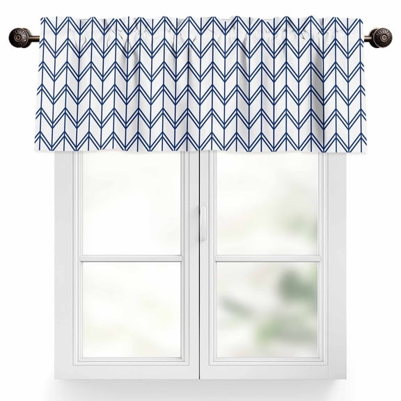 Striped Abstract Valances for Windows, 54 x 18in, Chevron Pattern Navy Blue Line Rod Pocket Kitchen Valance Curtain Light Filtering Window Treatments for Living Room Bedroom, 1 Panel
