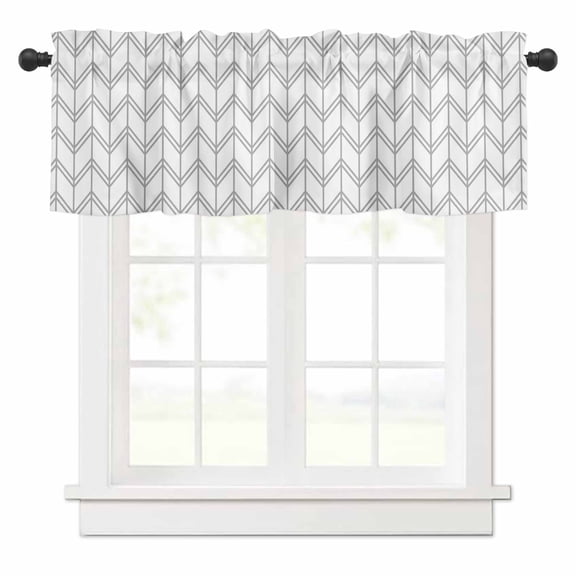 Striped Abstract Valances for Windows Chevron Pattern Gray Line Rod Pocket Curtain Valance Window Treatment Short Curtains for Kitchen Living Room, 60"x14"