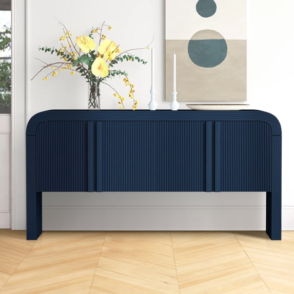 Striped Accent Cabinet with 4 Doors, Atumon Buffet Cabinet with Adjustable Shelves, Modern Accent Cabinet Furniture for Hallway Entryway Living Room, 63"L x 14.9"W x 31.8"H, Blue