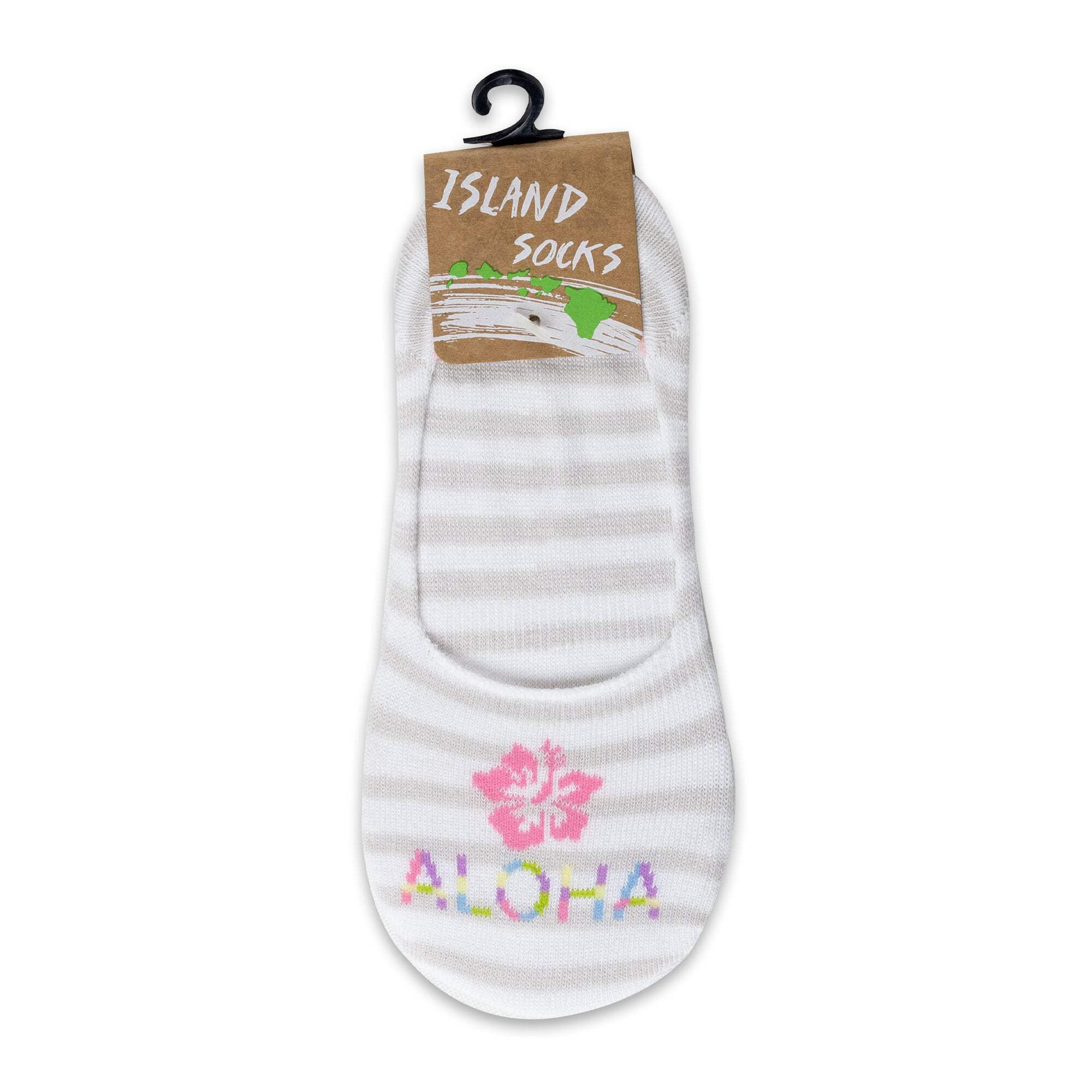 “Striped Aloha” Gray Ankle Socks