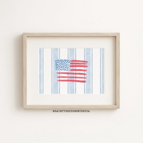 Striped American Flag Poster, Coastal 4Th Of July Wall Art, 12x18 UNFRAMED