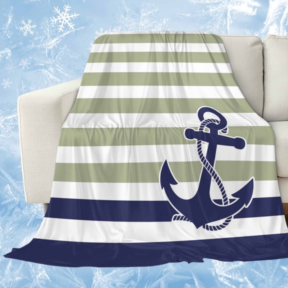 Striped Anchor Cooling Blanket,Lightweight Breathable Summer Throw Blanket with Double Sided Cold Effect,Navy Blue Nautical Sage Green Geometric Picnic Blankets Bed Sheet for Hot Sleepers 30"x40"