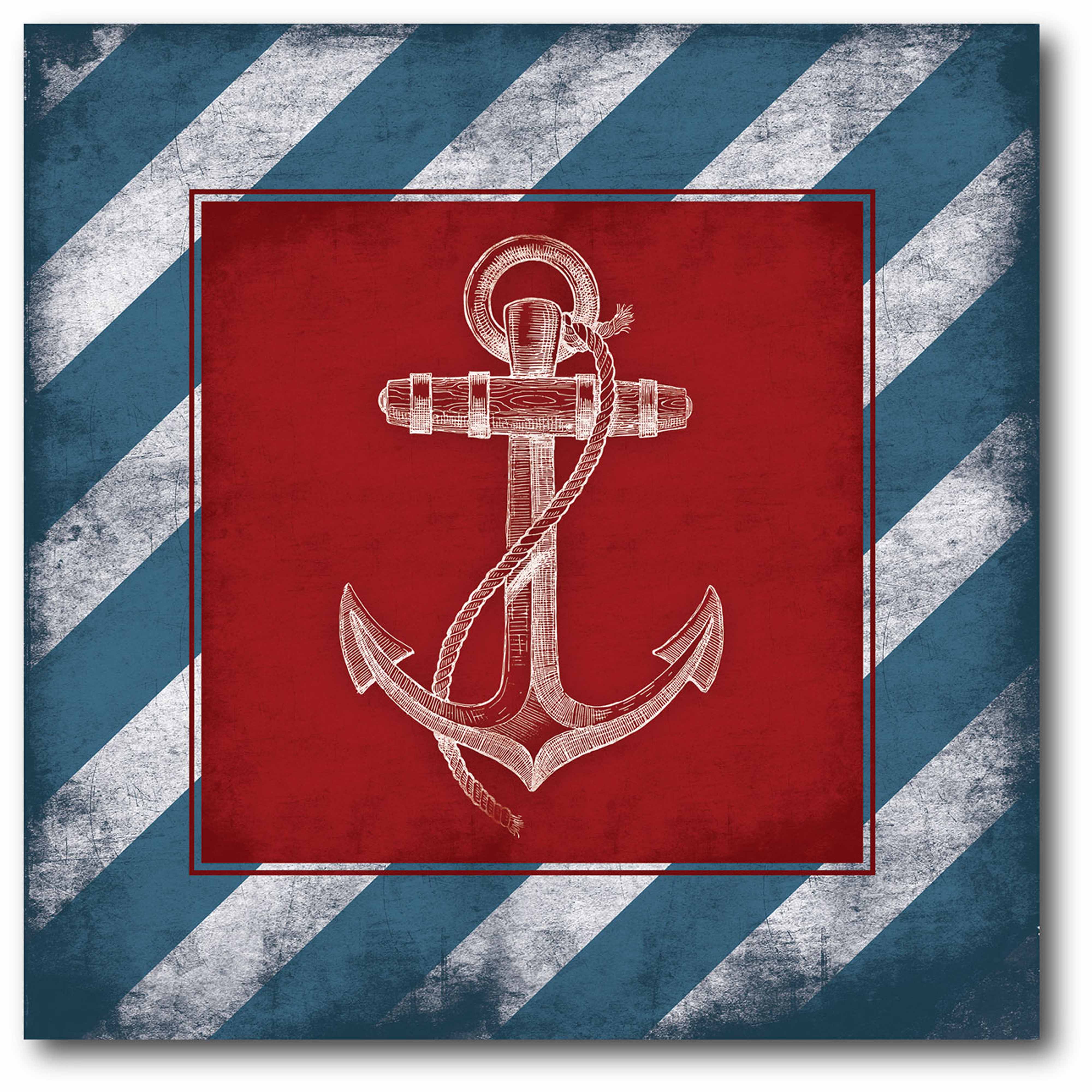 Striped Anchor Gallery-Wrapped Canvas Wall Art, 16x16