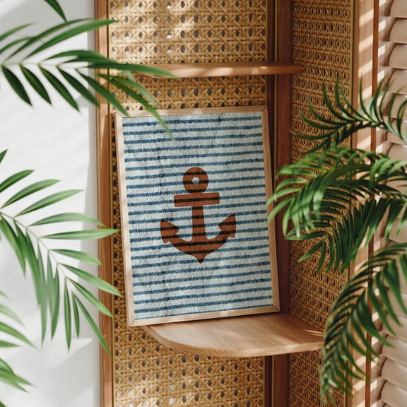 Striped Anchor Print: Coastal Nautical Wall Art Unframed Paper Print
