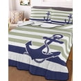 thumbnail image 1 of Striped Anchor Twin Size Down Alternative Comforter, Lightweight Comforter Quilt Bedding Set with Pillow Shams Navy Blue Nautical Sage Green Geometric All Seasons Bed Comforter Duvet Insert 68"x86", 1 of 7