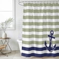 thumbnail image 1 of Striped Anchor Waterproof Fabric Shower Curtain,Navy Blue Nautical Sage Green Geometric Waterproof Fabric Shower Curtain for Bathroom Curtains Bathtubs Shower Curtains with 12 Hooks Long 72x78in, 1 of 8