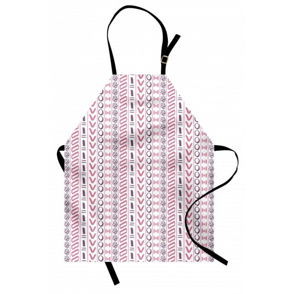 Striped Apron Primitive Shapes with Flowers Circles Ancient Folk Culture Inspired Trippy Motif, Unisex Kitchen Bib Apron with Adjustable Neck for Cooking Baking Gardening, Pink Purple, by Ambesonne