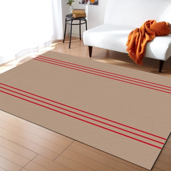 Striped Area Rug 2'7''x5' Retro Brown Beckground Red Stripes Washable Area Rugs Non Shedding Floor Carpet Rubber Backing Non-Slip Indoor Mats for Living Room Bedroom Kitchen