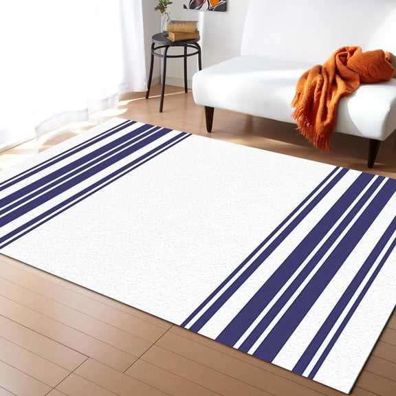Striped Area Rug 2'x3' Colorful Stripes Navy Blue Wood Texture White Washable Area Rugs Non Shedding Floor Carpet Rubber Backing Non-Slip Indoor Mats for Living Room Bedroom Kitchen