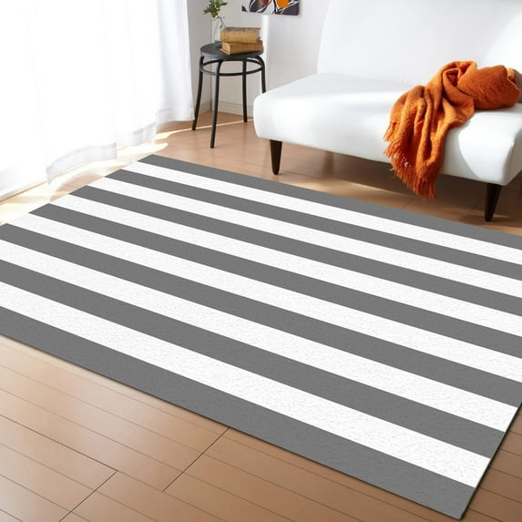 Striped Area Rug 2'x3' Grey and White Stripes Washable Area Rugs Non Shedding Floor Carpet Rubber Backing Non-Slip Indoor Mats for Living Room Bedroom Kitchen