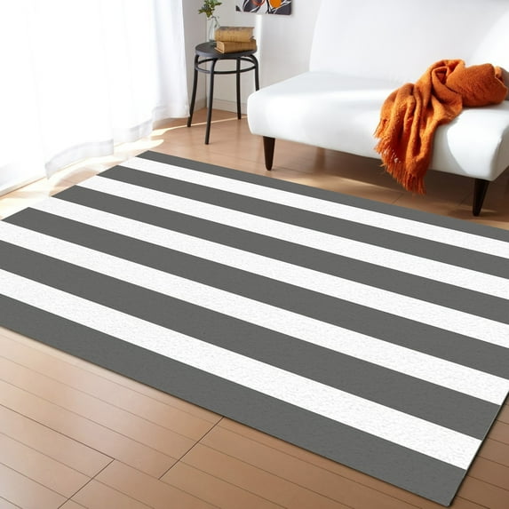 Striped Area Rug 5'x7' Simple Stipe Grey and White Washable Area Rugs Non Shedding Floor Carpet Rubber Backing Non-Slip Indoor Mats for Living Room Bedroom Kitchen