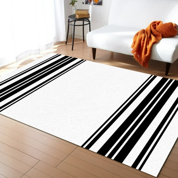 Striped Area Rug 5'x8' Colorful Stripes Black Wood Texture White Washable Area Rugs Non Shedding Floor Carpet Rubber Backing Non-Slip Indoor Mats for Living Room Bedroom Kitchen