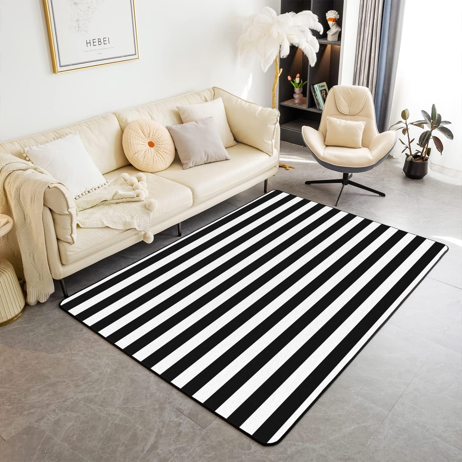 Striped Area Rug, Black and White Stripe Rug 3x5, Kids Boys Girls Women