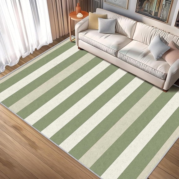 Striped Area Rugs, Green Beige Gingham Carpet, Washable Non Slip Low Pile Soft Rug for Entryway Bedroom Kitchen Decor Mat 2ftx3ft