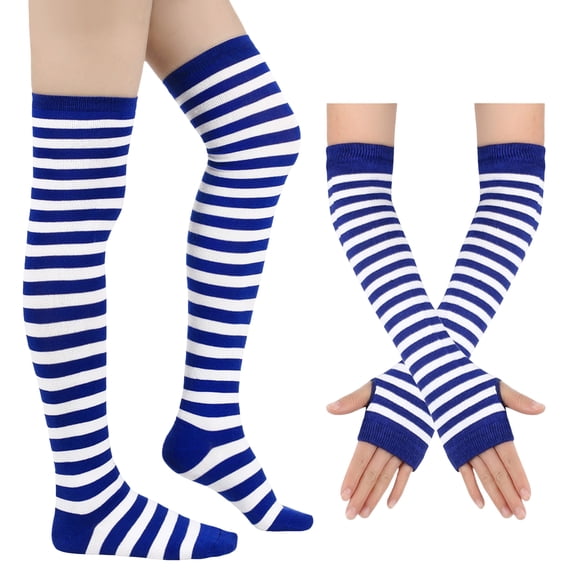 Striped Arm Leg Warmers Set Fingerless Gloves,One Size