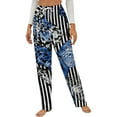 thumbnail image 1 of Striped Background Blue Butterflies Winter Female Pants Flannel High Waist Women Pants Lady Warm Straight Leg Plush Trousers, 1 of 7