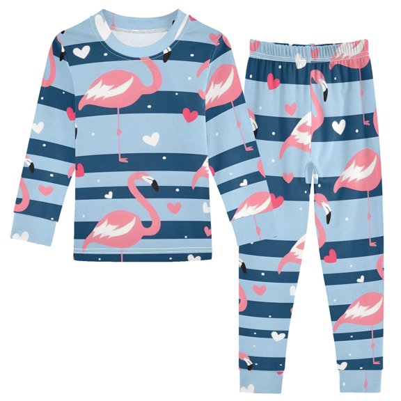 Striped Background Flamingo Cotton Pajamas 2 Piece Set Sleepwear Soft and Comfortable Homewear Nightwear