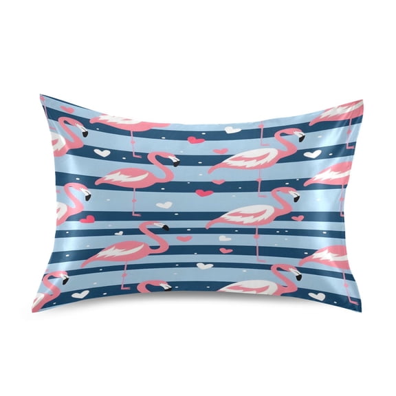 Striped Background Flamingo Standard Size Satin Pillowcase 20''x26'' Double-Sided Print Soft Wrinkle Resistant