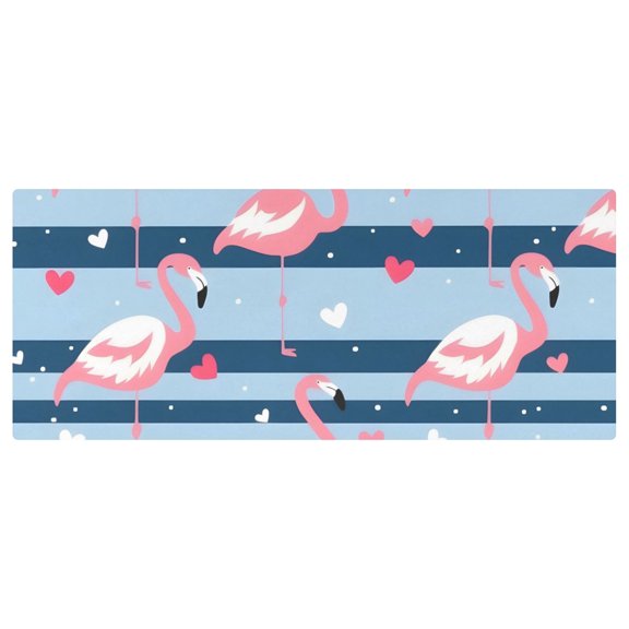Striped Background Flamingo Stretch Fitted Tablecloth 2.5x6ft Elastic Wrinkle Resistant Cover