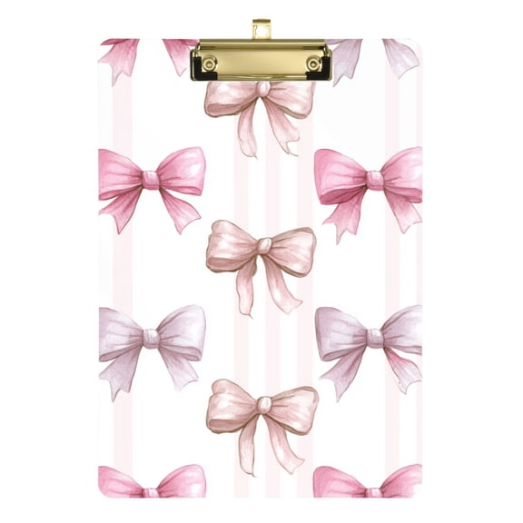 Striped Background with Light Color Bows Acrylic Clipboard Drawing Board with Hook Writing Pad File Storage A4 Size Gold 12.5" x 9"