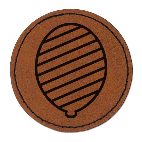 Striped Balloon Party Birthday 2.5" Faux Leather Round Engraved Iron-On Patch - Brown