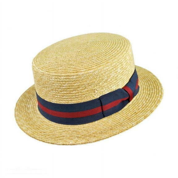 Striped Band Wheat Straw Skimmer Hat - S - Natural