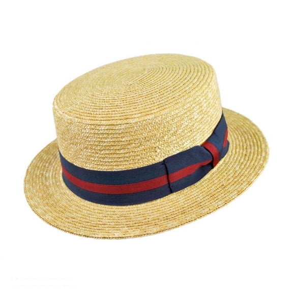 Striped Band Wheat Straw Skimmer Hat - XL - Natural