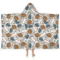 Striped Baseball Items Pattern Hooded Bath Towel，50"x30" for Ages 3 To 12 Kids, Quick Dry Lightweight Soft Microfiber Hood Beach Towel Cover Up for Kids