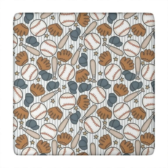 Striped Baseball Items Pattern Square Fitted Tablecloth with Elastic Edge,Square Table Cover,Washable Elastic Table Cover for Home Kitchen Party Decor 34"x34"