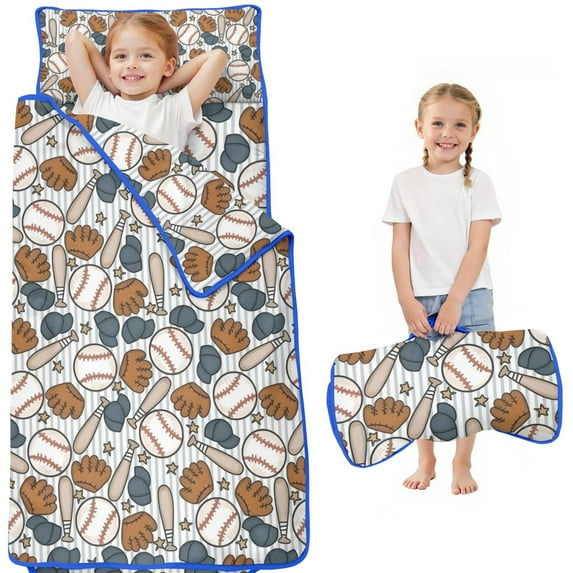 Striped Baseball Items Pattern Toddler Nap Mats for Kids Preschool,Sleeping Mat Bag or Kids,Toddler Sleeping Bag,Toddler Nap Mat or Daycare