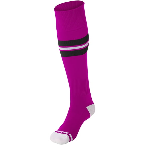 Striped Baseball Sock - HOT PINK, BLACK, WHITE - L