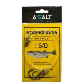 Asalt Fishing Striped Bass Bait Rigs Size 5/0 Circle Baitholder Hooks - 3 Pack