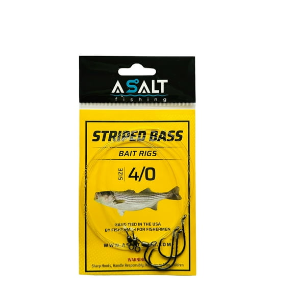 Asalt Fishing Striped Bass Bait Rigs Size 4/0 Circle Baitholder Hooks - 3 Pack
